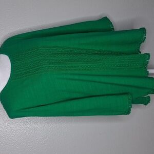 Charter Club Top Long Sleeve Green Round Neck Embroidered Petite Large